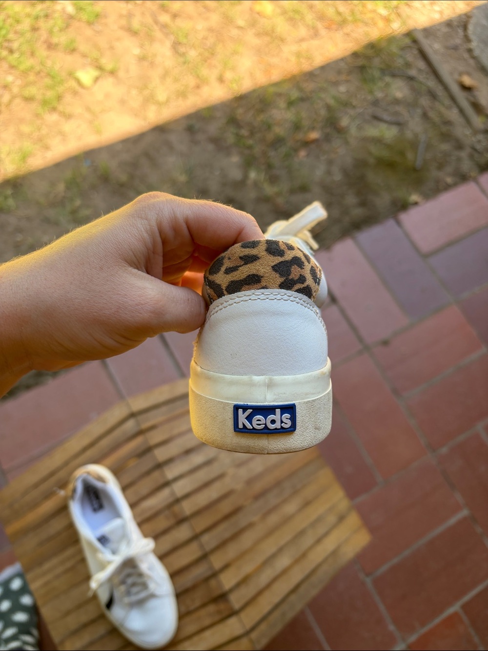 Keds White Leather Sneakers with Leopard Heel and Black Side Accent - Picture 3 of 9